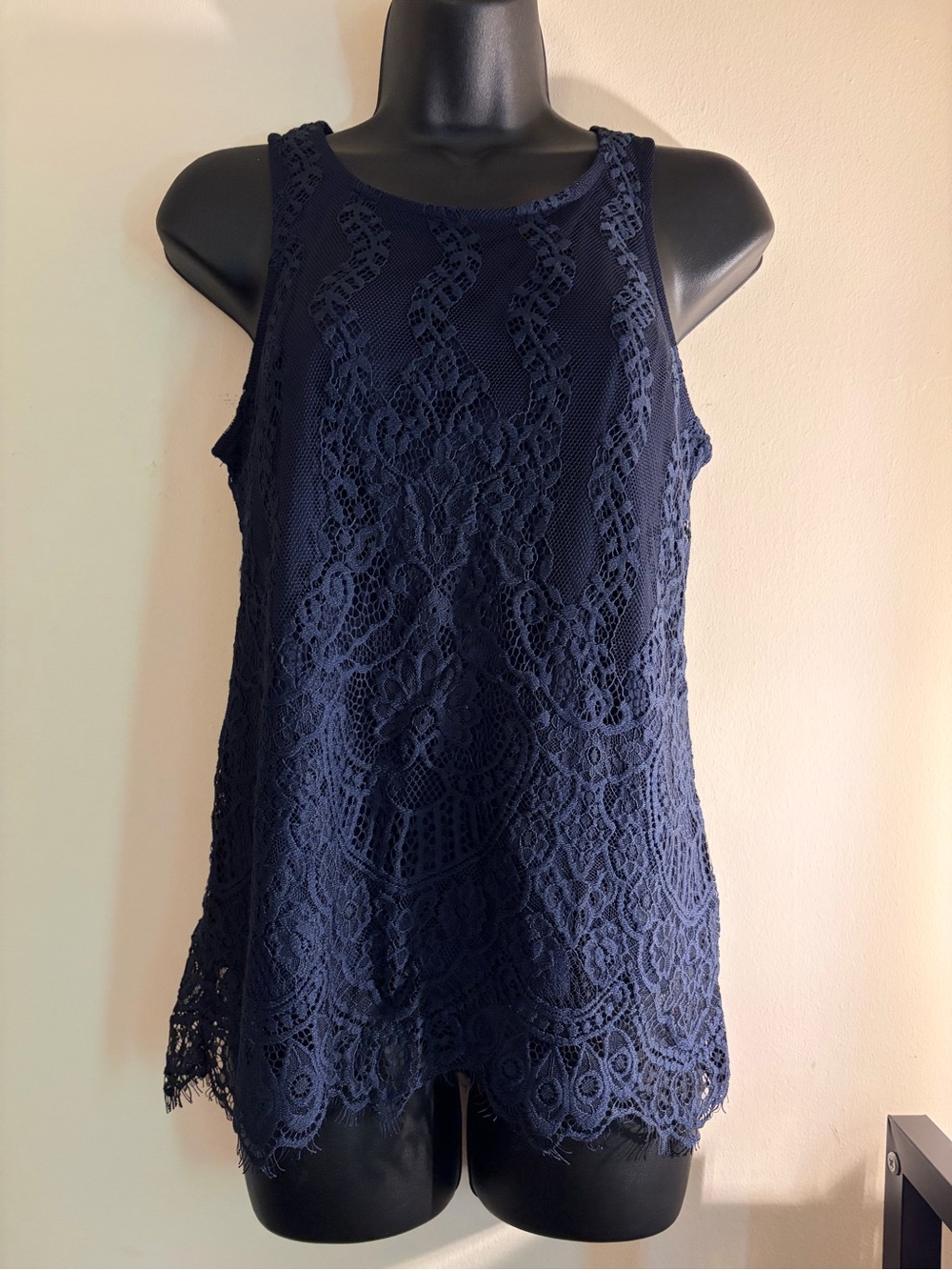 Iz Byer Navy Lace Overlay Sleeveless Tank
